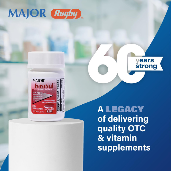 Major FeroSul - Ferrous Sulfate 325 mg Tablets - Iron Supplement for Women and Men - Specially Coated Easy-to-Swallow Tablets - Red - 100 Count (4 Pa