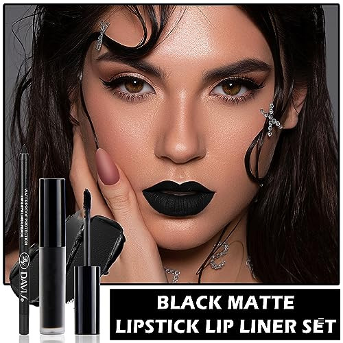 Zhishudl Matte Black Lipstick Lip Liner Set Black Liquid Lipstick