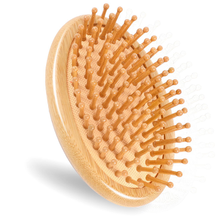 Bamboo Hair Brush Wooden Scalp Massage Comb Portable Anti Static Hairbrush With Air Cushion And Round Ball Bristles Mini Travel Hair Brush