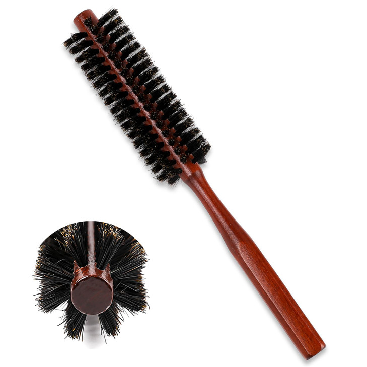 Small Round Hair Brush For Thin Or Short Hair Natural Boar Bristle Hair Brush With Wooden Handle Mini Volumizing Roller Hairbrush For Women