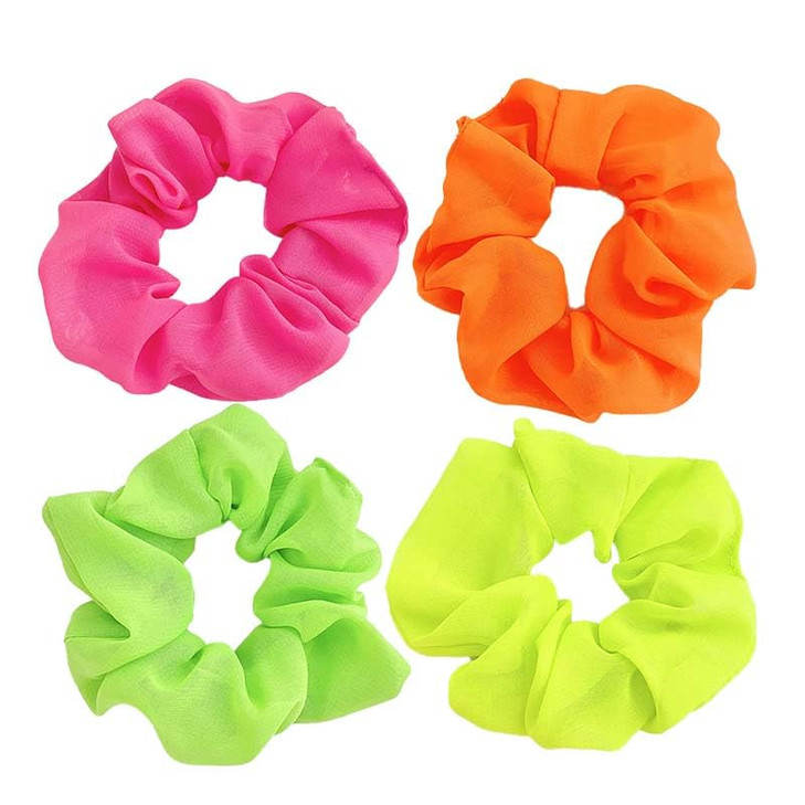 Neon Scrunchies Neon Hair Accessories Neon Hair Ties Hot Pink Scrunchie 80S Hair Accessories For Women 80S Outfits For Women 4 Pack