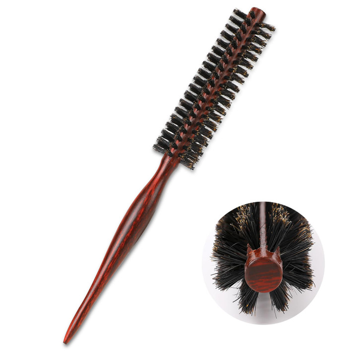 Small Boar Bristle Round Brush For Blow Drying Styling Wooden Handle Soft Natural Bristles For Short Thin Hair Women And Men S Beard