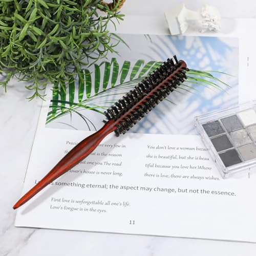 Small Boar Bristle Round Brush For Blow Drying Styling Wooden Handle Soft Natural Bristles For Short Thin Hair Women And Men S Beard