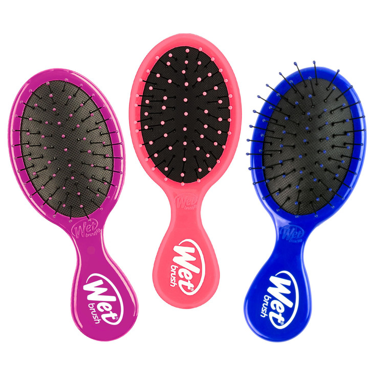 Wet Brush Squirt Detangling Brush, 3 Ct, Pink, Purple & Blue, Mini Detangler, No Tangle Ultra-Soft IntelliFlex Bristles, Wet & Dry Styling Hairbrush
