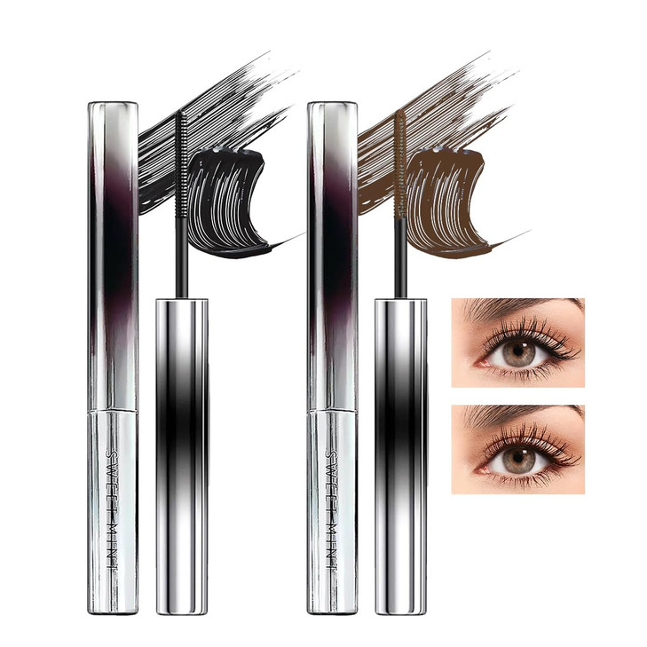 3D Curling Eyelash Mascara Slim Metal Iron Brush Mascara Black Plus Brown 2Pcs