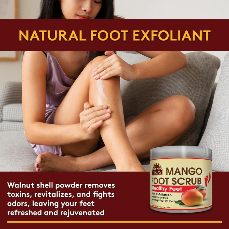 OKAY All Natural Mango Butter Foot Scrub, 6 Ounce