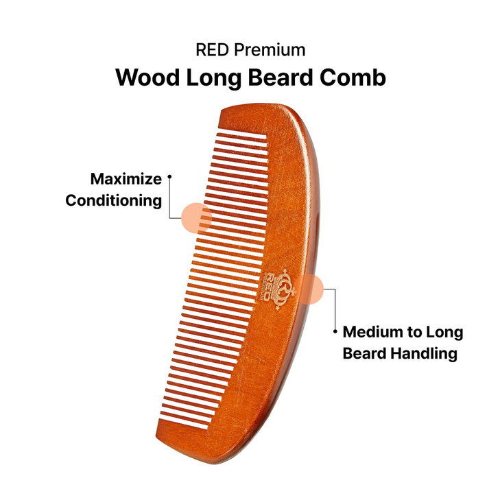 Red By Kiss Premium Wood Men Long Beard Comb Easy Detangling And Styling Durable Design For Gentle Beard Hair And Mustache Grooming