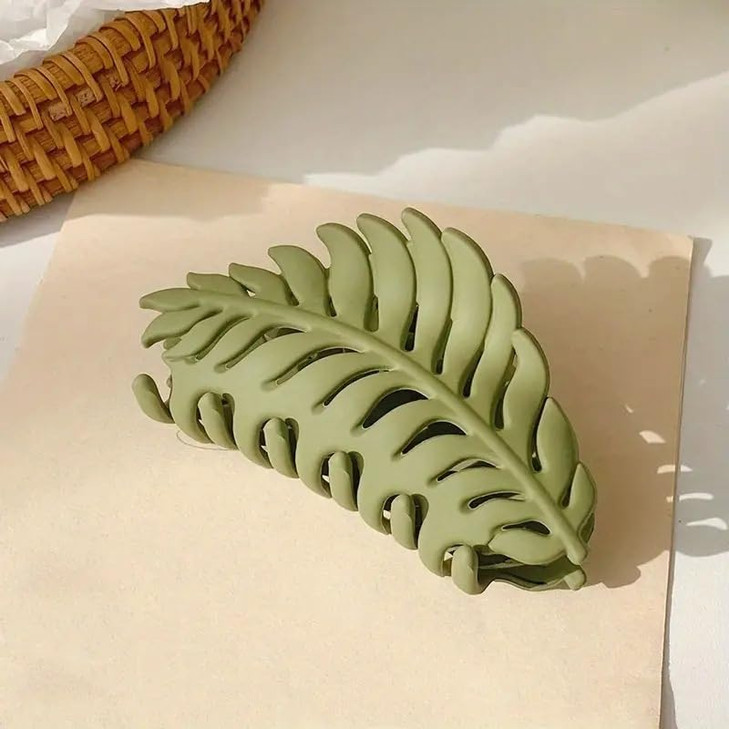 Green Hair Clamps Leaf Shaped Many Teeth Big Claw Clips 3.5 Inch Non Slip Leaves Hair Catch Barrette Jaw Clamp Hairpins For Women Girls Thin