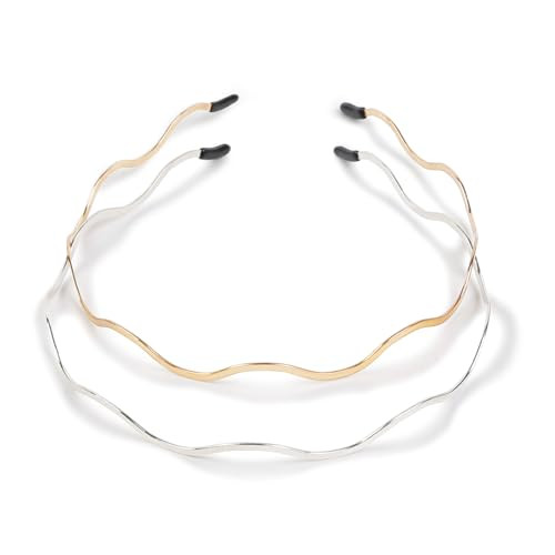 Metal Headbands For Women Trendy And Cute Gold And Silver Designer Hair Accessories Elastic Hair Bands For Teens And Women 2Pcs