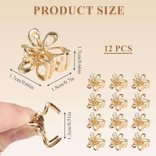 12 Pack Small Gold Flower Hair Clips For Women Girls Tiny Metal Claw Clips With Sparkling Floral Design Nonslip Bangs Accessories Cute