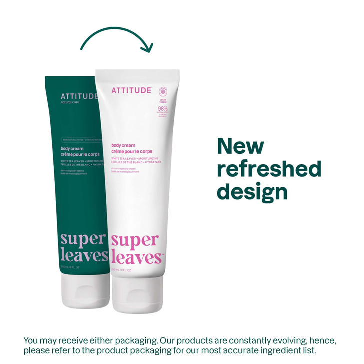 ATTITUDE Body Cream, EWG Verified Moisturizer, Vegan Moisturizing Products For Dry Skin, Dermatologically Tested, White Tea Leaves, 8 Fl Oz