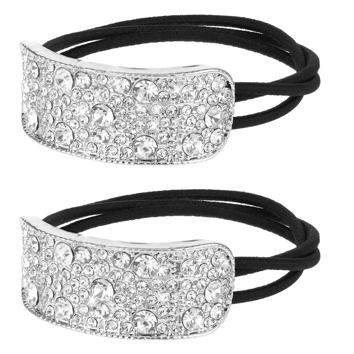Sparkly Rhinestone Hair Accessories 2 Pcs Elastic Scrunchies Ponytail Holder Crystal Cuff Hair Band And Hair Ties For Women And Girls Silver