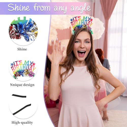 Hariendny Birthday Girl Headband With Rainbow Bling Birthday Crown For Women Girls 21Cm X 13Cm Hand Wash Only