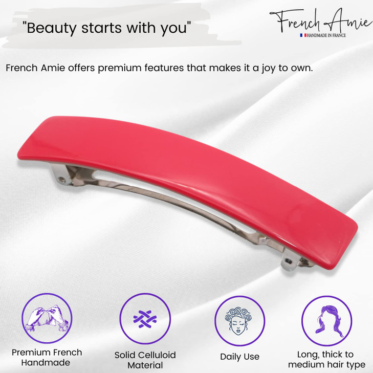 French Amie Oblong Handmade 3.5" Celluloid Automatic Hair Clip Barrette French Hair Clip for Girls Strong Hold Hair Clips for Women No Slip Durable P