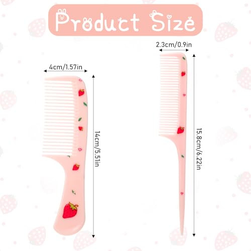 Cute Hair Comb Set 2 Pcs Pink Strawberry Fruit Combs For Women