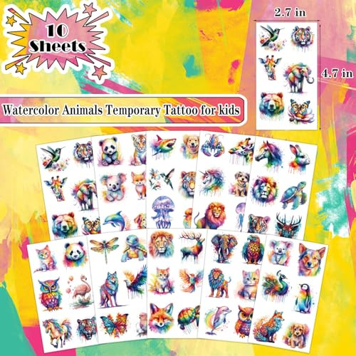 Uvuxo Watercolor Animals Temporary Tattoo For Kids 60 Styles Temporary For Girls Boy Body Arm Shoulder Tattoos Stickers Birthday Party