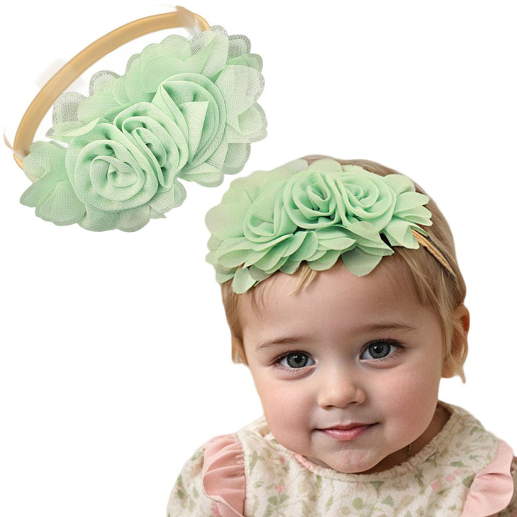Kenjudess Stretchy Baby Girl Headbands Chiffon Rose Flower Soft Hairbands Nylon Elastic Floral Head Band Hair Accessories For Newborn