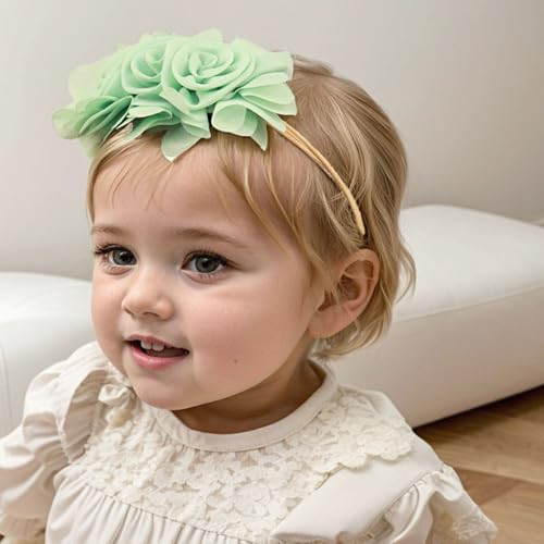 Kenjudess Stretchy Baby Girl Headbands Chiffon Rose Flower Soft Hairbands Nylon Elastic Floral Head Band Hair Accessories For Newborn