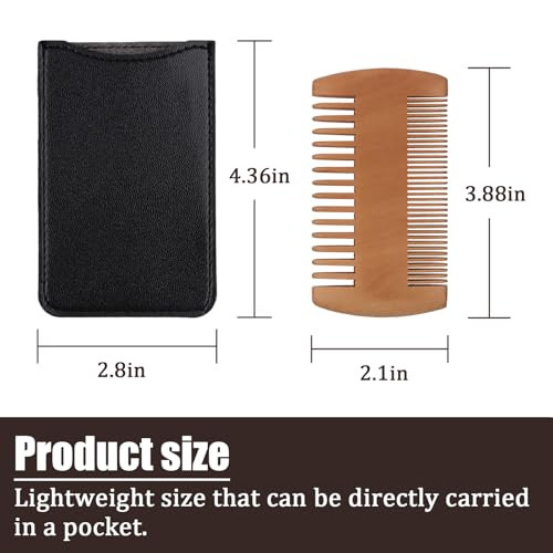 Pearwood Beard Comb Wooden Beard Comb For Men With Leather Case Dual Sided Teeth For Beard Grooming