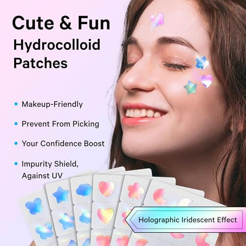 Sosky Hologram Pimple Patches For Face Hydrocolloid Acne Patches With Salicylic Acid Cute Star Zit Stickers Colorful Blemish Covers 36 Count