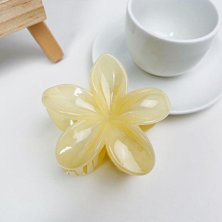Creamy Yellow Hawaiian Flower Claw Preppy Flower Plumeria Clip Hibiscus Claw For Women Large Claws For Thick Hair Hairs Accessories