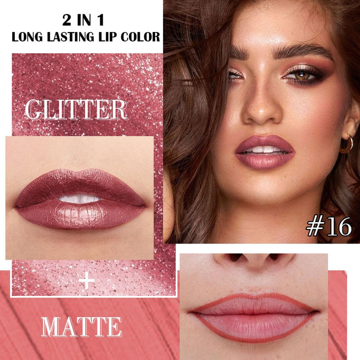Kaely 2 In 1 Mauve Metallic Lipstick And Lip Liner Makeup Shimmer Liquid Metallic Lipsticks For Women Glitter Lip Gloss Stain Long Lasting
