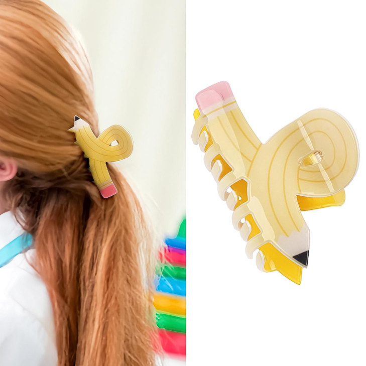 Yellow Pencil Hair Claw Clips Teacher Hair Clips Back To School Hair Claw Clip For Women Teacher Funny Acetate Hair Jaw Barrettes Hair