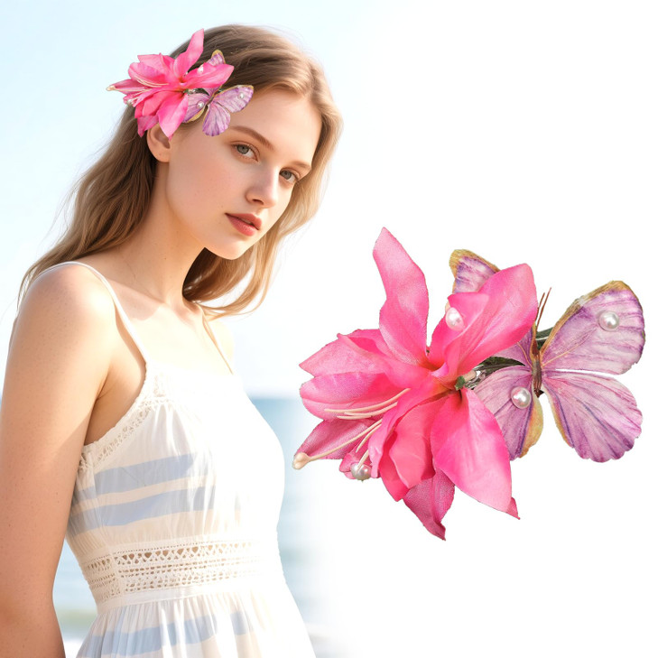 Flower Hair Clip Butterfly Lily Pearl Floral Hair Clips Hair Barrettes For Women Flower Hair Accessories Boho Bride Claw Clip Hairpin Brooch