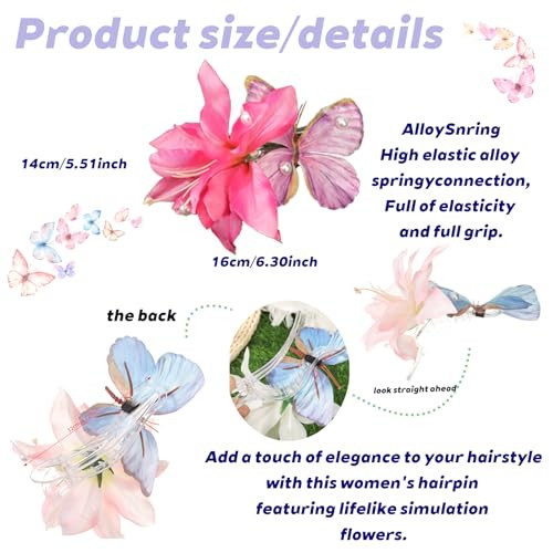 Flower Hair Clip Butterfly Lily Pearl Floral Hair Clips Hair Barrettes For Women Flower Hair Accessories Boho Bride Claw Clip Hairpin Brooch