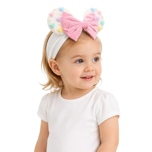 Jiahang Baby Girl Velvet Mouse Ears Turban Headwrap With Beadings Velvet Hair Bow Headband For Infant Toddlers Kids