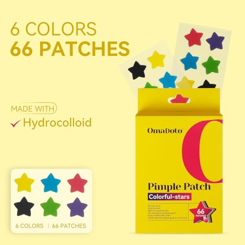 Omadoto Star Pimple Patches For Face 6 Colors 66Pcs 14Mm Hydrocolloid Star Acne Patches For Kids And Teens Day And Night Blemish And Zit