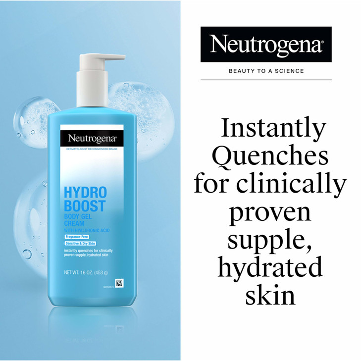 Neutrogena Hydro Boost Body Moisturizing Gel Cream with Hyaluronic Acid, Non-Greasy & Fast Absorbing, Lightweight Hydrating Body Lotion for Normal to