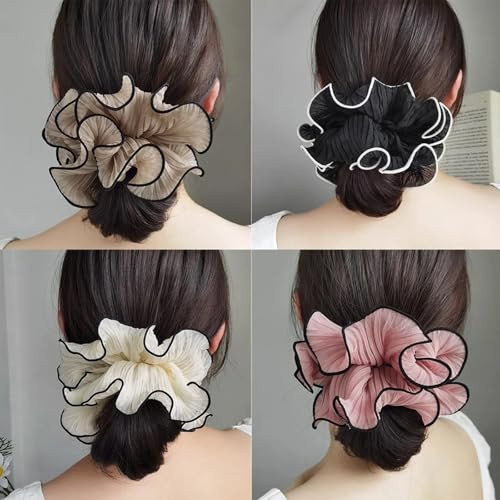 4 Pcs Big Scrunchies Jumbo Puffy Layered Stain Hair Ties Elastic Women Ponytail Holders Thick Thin Long Hair Accessories