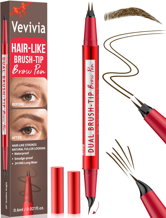 Vevivia Eyebrow Pen With Brush Tip And Curved Tip Natural Brows Dark Brown