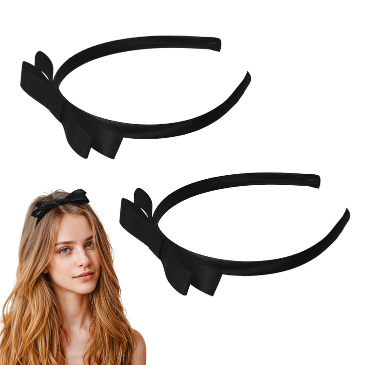 Tyqour 2 Pcs Black Bow Headband For Women Small Cute Bowknot Headbands