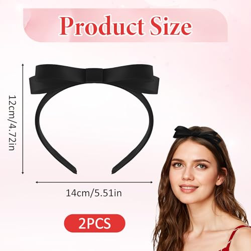 Tyqour 2 Pcs Black Bow Headband For Women Small Cute Bowknot Headbands