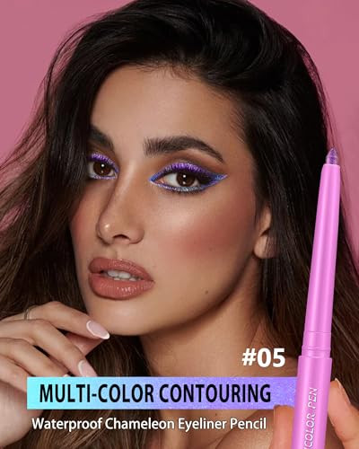 Glitter Chameleon Chrome Gel Eyeliner Shimmer Metallic Color Shifting Holographic Eye Liner Eyeshadow Pen Waterproof Smudge Proof Iridescent