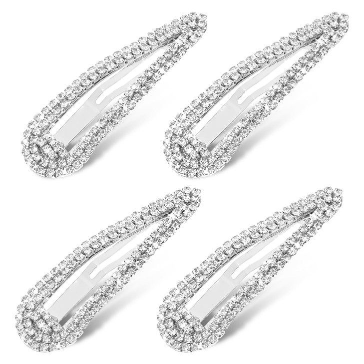 4Pcs Rhinestone Hair Clips Snap Barrettes For Women Water Drop Crystal Hairs Barrettes Bling Metal Snap Rhinestone Hairpins Sparkle Hair