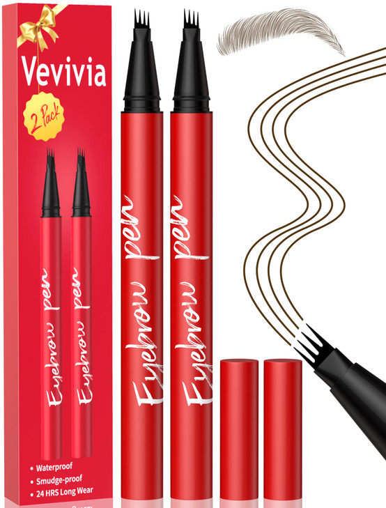 Vevivia Beauty Eyebrow Pencils For Women Eyebrow Pen 2 Pack Precise 4 Tip Brow Pencil For Natural Looking Fuller Brows Hair Like Strokes For