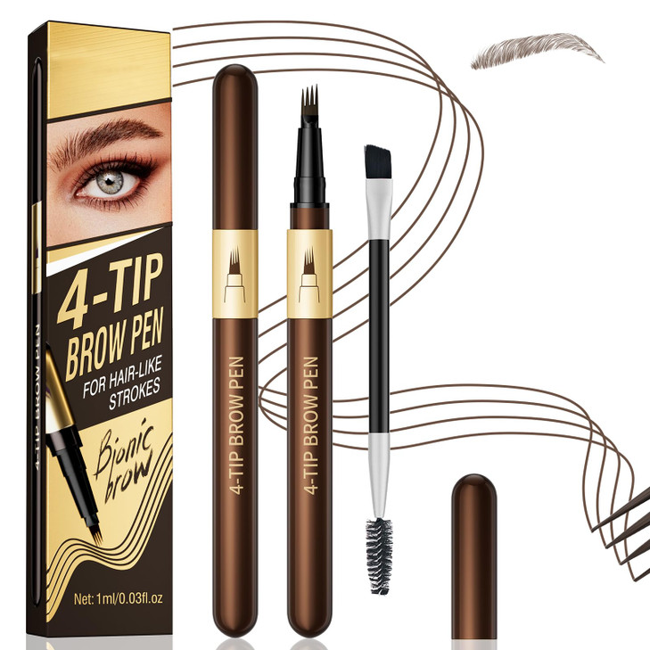4 Tip Microblading Eyebrow Pen Waterproof Sweatproof All Day Brow Brown