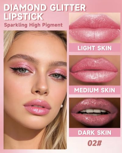 Pink Glitter Metallic Lipstick Waterproof Matte Shimmer Lip Gloss For Women