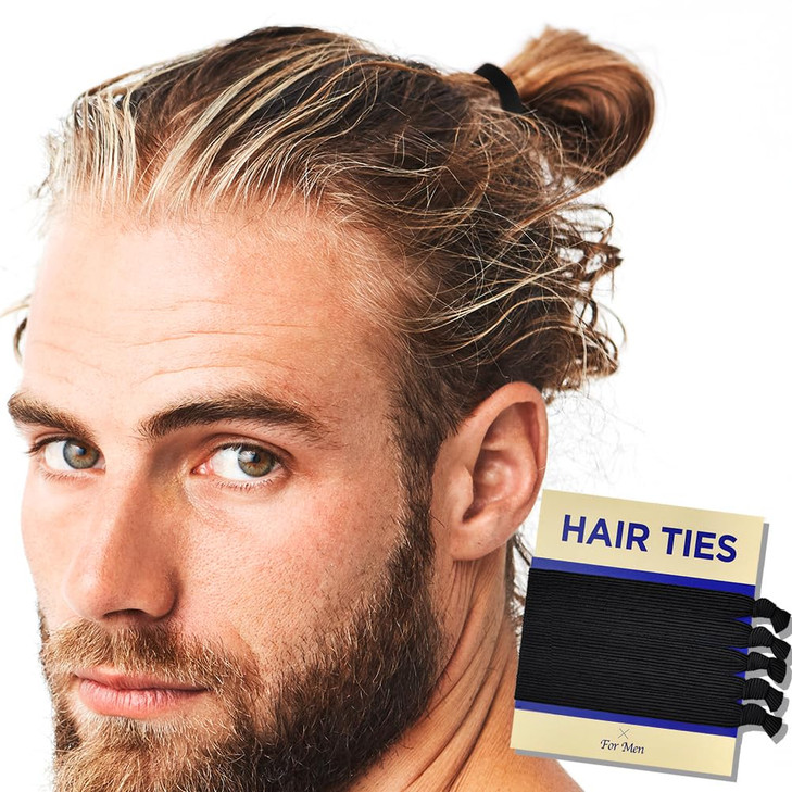 Havhaf Knotted Mens Hair Ties For Men 5 Pcs Wide Black No Damage Crease Breakage Man Bun Hair Tie Men With Long Hair For Buns Curly Thick