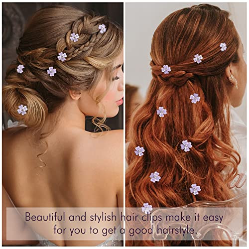 Yission 20Pcs Mini Light Purple Flower Hair Clips Rhinestone Decorative Hair Pins For Women And Girls Wedding Bridal Prom Daily Hairstyle