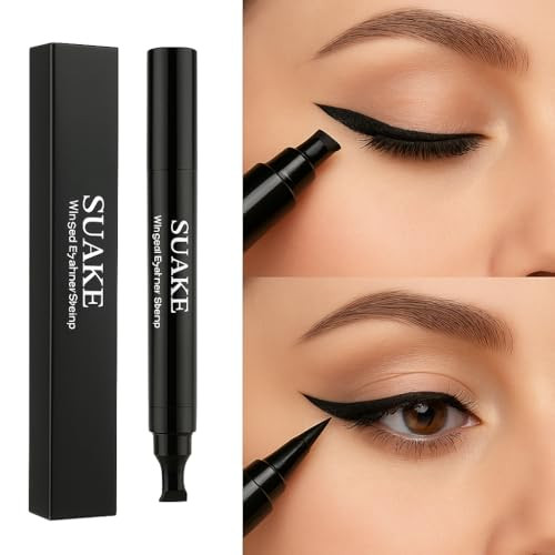2 In 1 Winged Eyeliner Stamp And Liquid Liner Pen Black Waterproof Smudge Proof Long Lasting Dual Ended Wing Stamp And Precision Liner