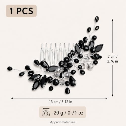 Black Crystal Hair Comb For Women Rhinestone Wedding Bridal Hair Accessory
