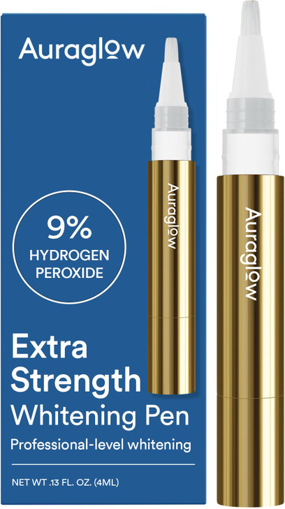 Auraglow Extra Strength Teeth Whitening Pen 9 Percent Hydrogen Peroxide 40 Plus Whitening Treatments Whitens Teeth Fast No Sensitivity 4Ml