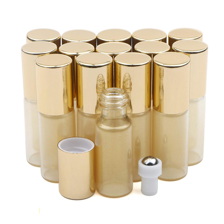 Kesell Essential Oil Roller Bottles, 15 Pack 5ml Light Yellow Roller Bottles with Stainless Steel Roller Balls and Golden Lids