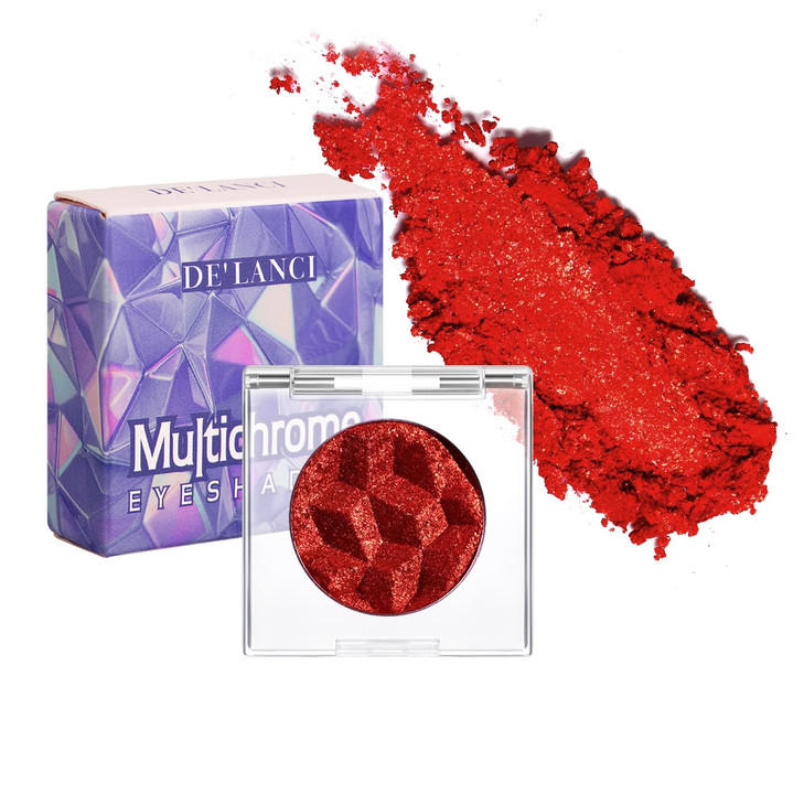 De Lanci Chameleon Red Glitter Eyeshadow Highly Pigmented Single Metallic Glitter Eye Shadow Palette Intense Color Shifting Chrome True Red