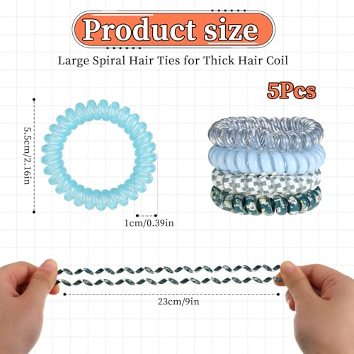 Jjunw 5 Pcs Spiral Hair Ties No Damage No Crease Large Elastic Waterproof Ponytail Holders For Thick And Thin Hair Color B