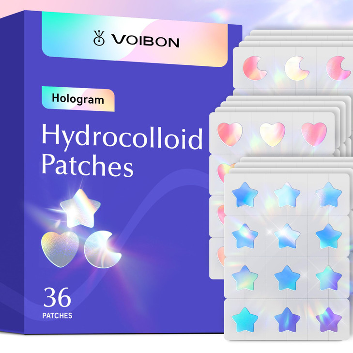Voibon Hologram Pimple Patches For Face Cute Hydrocolloid Acne Patches Salicylic Acid And Tea Tree Colorful Star Spot Stickers Zits And